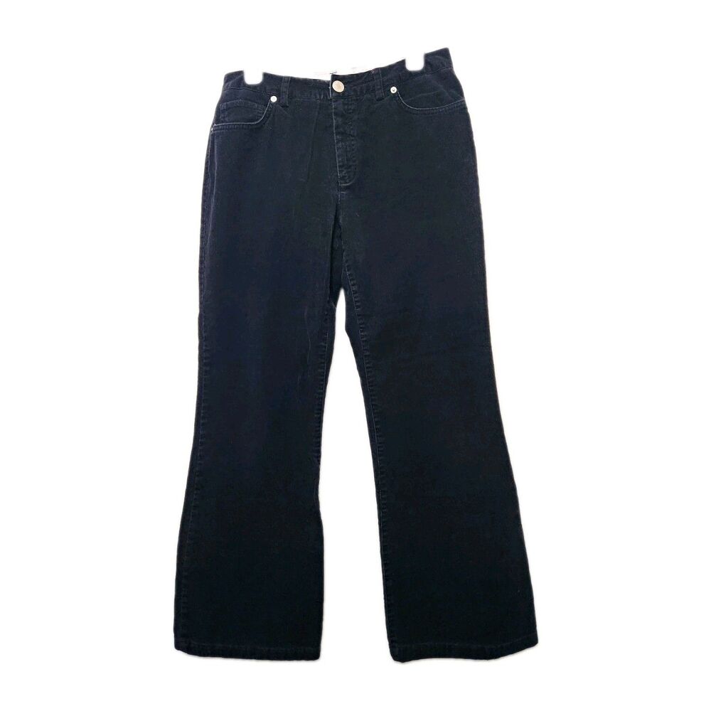 Lands' End Womens Navy Blue Corduroy Bootcut Pants 10 Mid Rise Pockets Zip 30x28